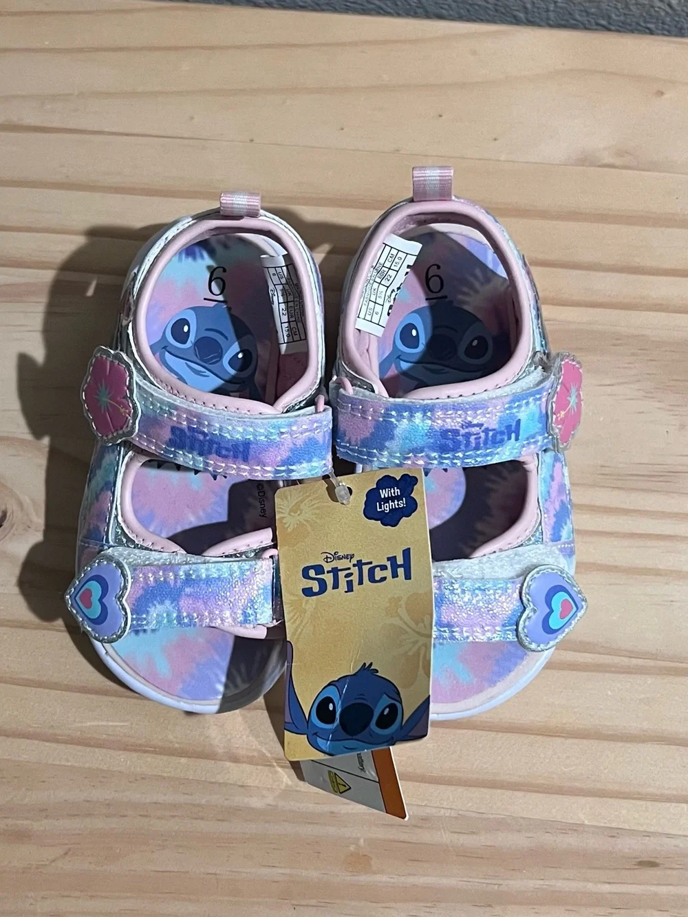 NWT Disney Lilo & Stitch Light Up Kids Sandals Adjustable Velcro Straps Size 6